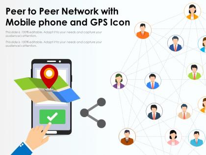 Peer to peer network with mobile phone and gps icon