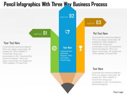 Pencil infographics with three way business process flat powerpoint design