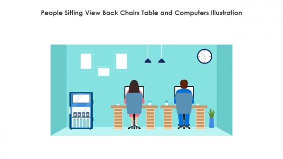 People Sitting View Back Chairs Table And Computers Illustration