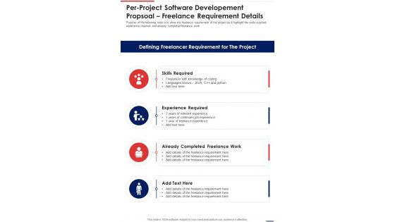 Per Project Software Developement Propsoal Freelance Requirement Details One Pager Sample Example Document