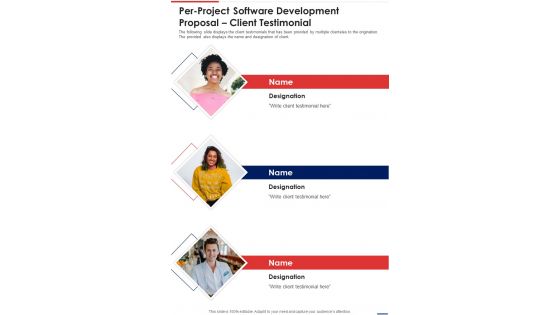 Per Project Software Development Proposal Client Testimonial One Pager Sample Example Document