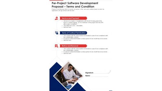 Per Project Software Development Proposal Terms And Condition One Pager Sample Example Document
