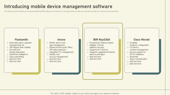 Per User Pricing Model For Managed Services Introducing Mobile Device Management Software