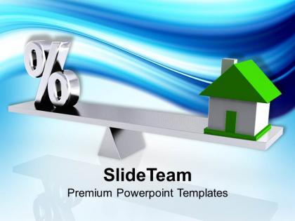 Percent symbol and house on seseesaw powerpoint templates ppt themes and graphics 0113