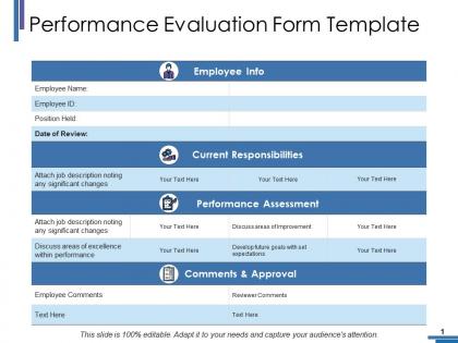Performance evaluation form template ppt portfolio deck