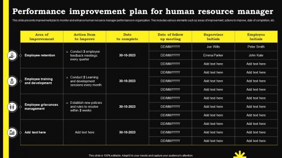 Performance Improvement Plan For Human Resource Manager
