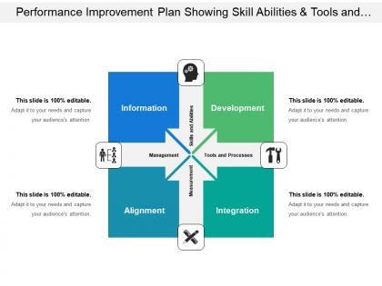 Performance improvement plan showing skill abilities and tools and processes