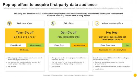 Permission Based Advertising Pop Up Offers To Acquire First Party Data Audience MKT SS V