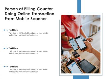 Person at billing counter doing online transaction from mobile scanner