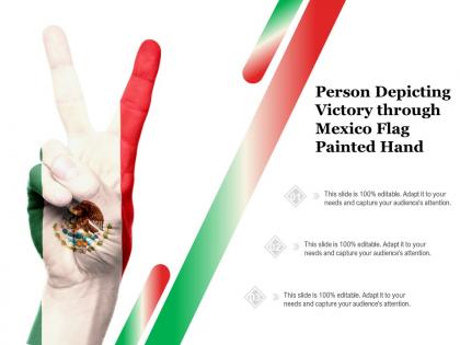 Person depicting victory through mexico flag painted hand