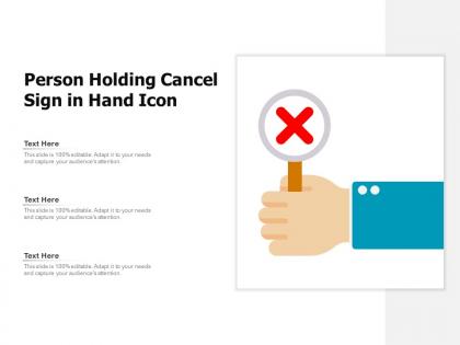 Person holding cancel sign in hand icon