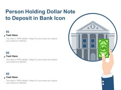 Person holding dollar note to deposit in bank icon