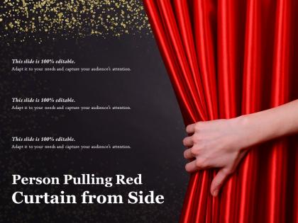 Person pulling red curtain from side