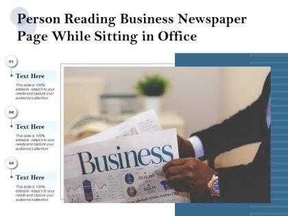 Person reading business newspaper page while sitting in office
