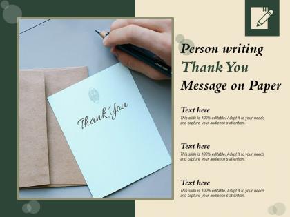 Person writing thank you message on paper