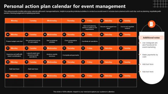 Personal Action Plan Calendar For Event Management