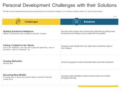 Personal development challenges with their solutions personal journey organization ppt microsoft