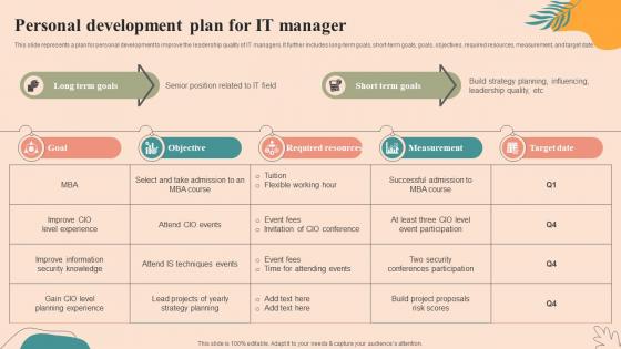 Personal Development Plan For It Manager