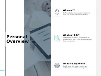 Personal overview management ppt powerpoint presentation file model