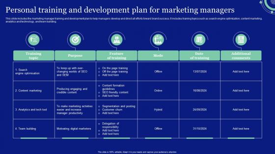 Personal Training And Development Plan For Marketing Managers