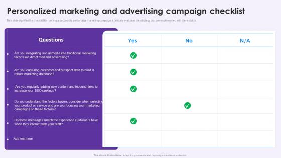 Personalized Marketing And Advertising Campaign Checklist