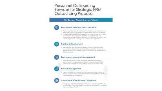 Personnel Outsourcing Services For Strategic HRM Outsourcing One Pager Sample Example Document