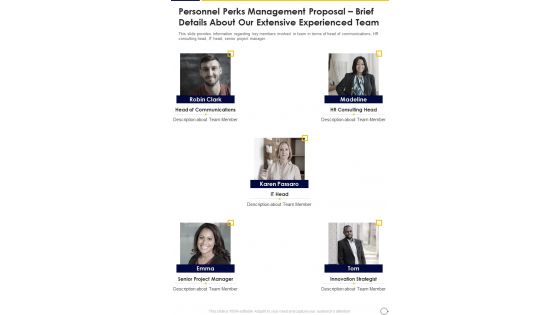Personnel Perks Management Proposal Brief Details About Our Extensive Experienced Team