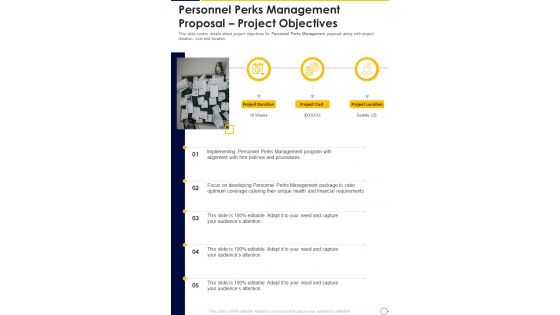 Personnel Perks Management Proposal Project Objectives One Pager Sample Example Document