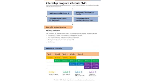 Personnel Training Program Internship Program Schedule One Pager Sample Example Document
