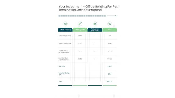 Pest Termination Services Proposal Your Investment Office Building For One Pager Sample Example Document