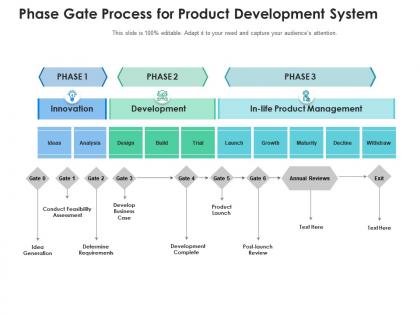 Phase gate process for product development system