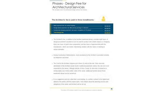 Phases Design Fee For Architectural Services One Pager Sample Example Document