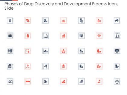 Phases of drug discovery and development process icons slide