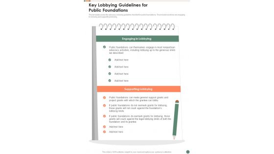 Philanthropy Advocacy Playbook Key Lobbying Guidelines For Public Foundations One Pager Sample Example Document