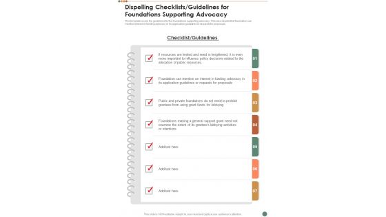 Philanthropy Dispelling Checklists Guidelines For Foundations Supporting One Pager Sample Example Document