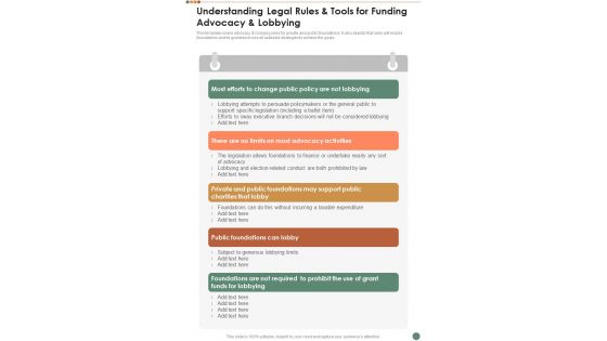 Philanthropy Understanding Legal Rules And Tools For Funding Advocacy One Pager Sample Example Document