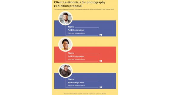 Photography Exhibition Proposal For Client Testimonials One Pager Sample Example Document