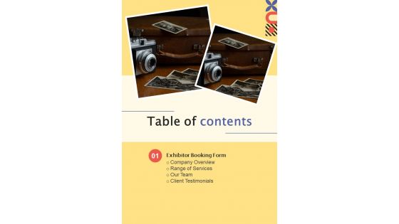 Photography Exhibition Proposal For Table Of Contents One Pager Sample Example Document