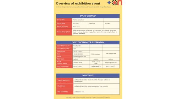 Photography Exhibition Proposal Overview Of Exhibition Event One Pager Sample Example Document