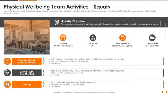 Physical wellbeing team activities squats health and fitness playbook