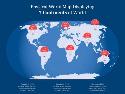 Physical world map displaying 7 continents of world