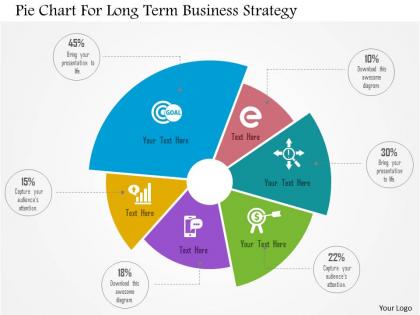 Pie chart for long term business strategy flat powerpoint design