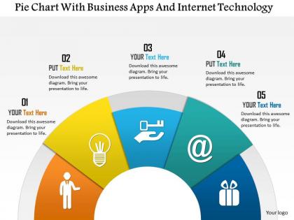 Pie chart with business apps and internet technology powerpoint template