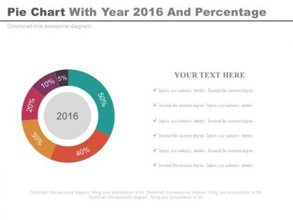 Pie charts with year 2016 and percentage analysis powerpoint slides