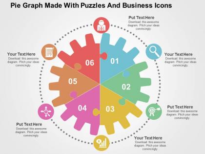 Pie graph made with puzzles and business icons flat powerpoint design