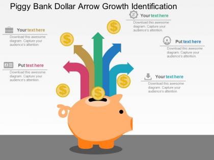 Piggy bank dollar arrow growth identification flat powerpoint design