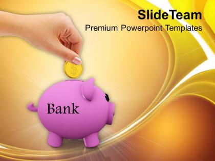 Piggy bank golden coin savings finance powerpoint templates ppt themes and graphics 0213