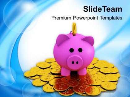Piggy bank on dollar coins savings powerpoint templates ppt themes and graphics 0213