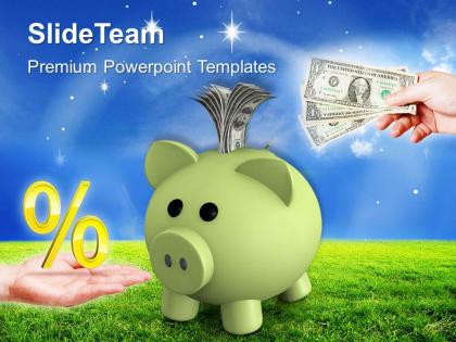 Piggy bank with percentage money box investment powerpoint templates ppt themes and graphics 0113