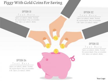 Piggy with gold coins for saving flat powerpoint design